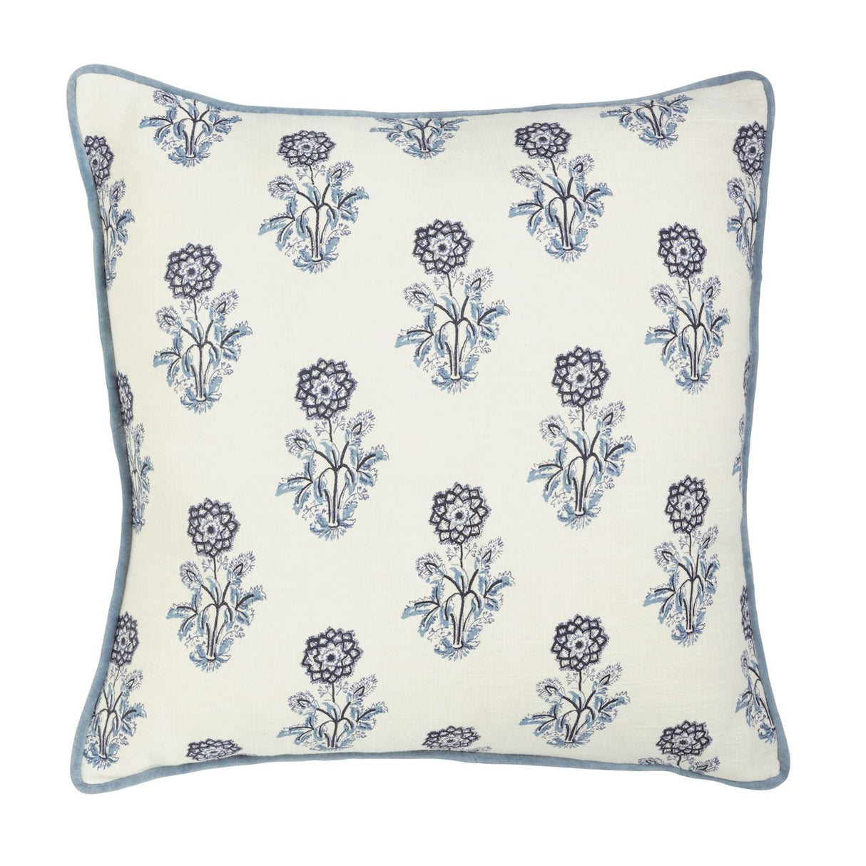 Large Scale Block Print Blue Pillow