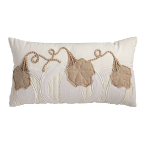 Lumbar White Pumpkin Applique Pillow
