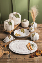 Square White Pumpkin Applique Pillow
