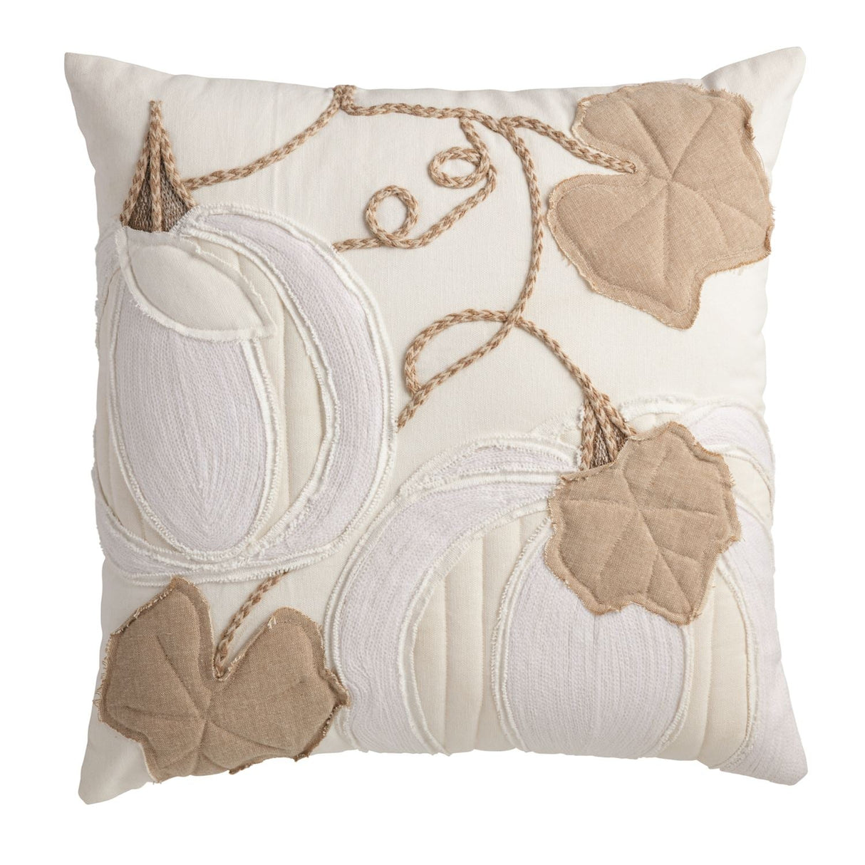 Square White Pumpkin Applique Pillow