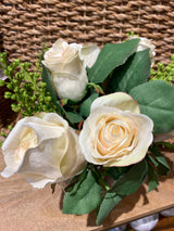 White Rose Sedum In Glass Pot