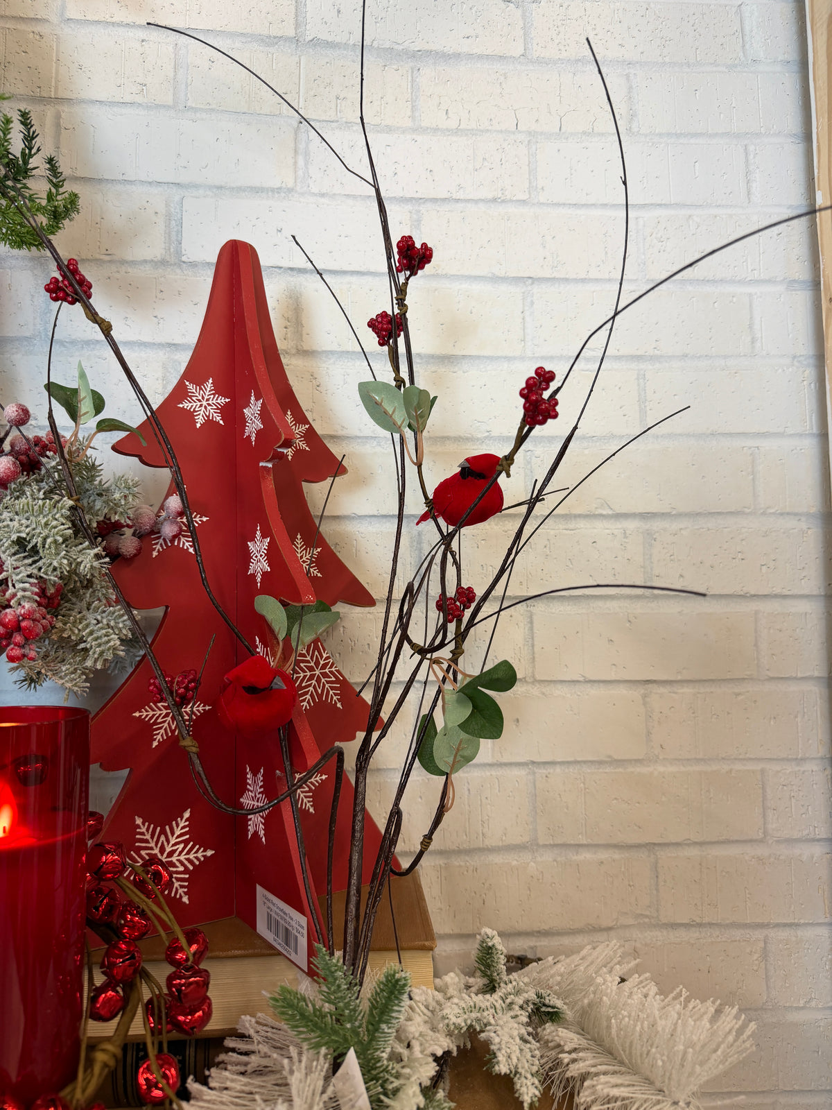 Red Snowy Twig, Berry & Cardinal Branch
