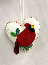 Handmade White Heart & Bird Ornament