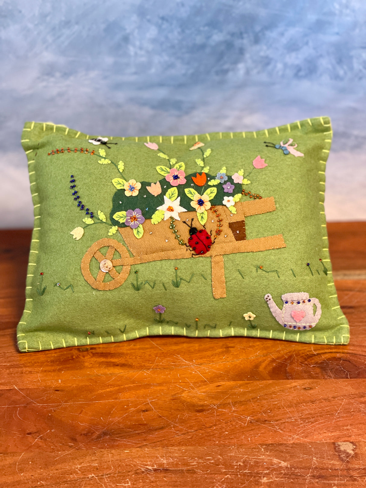 Handmade Fabric Wheelbarrow Pillow