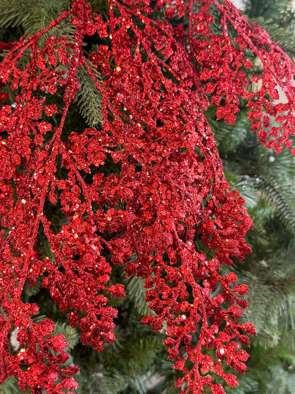 Red Glittered Maidenhair Spray