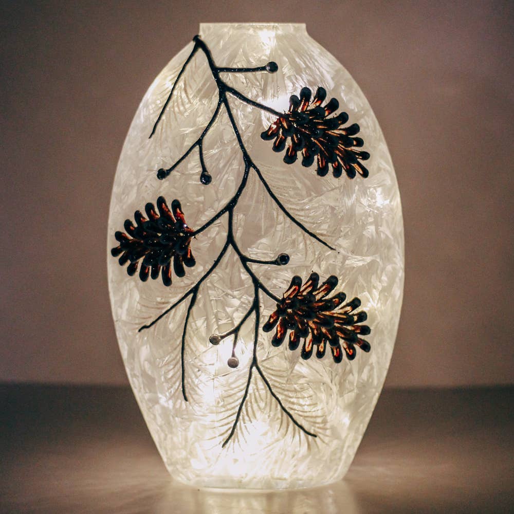 Pinecone Branch Glass Oval Luminary
