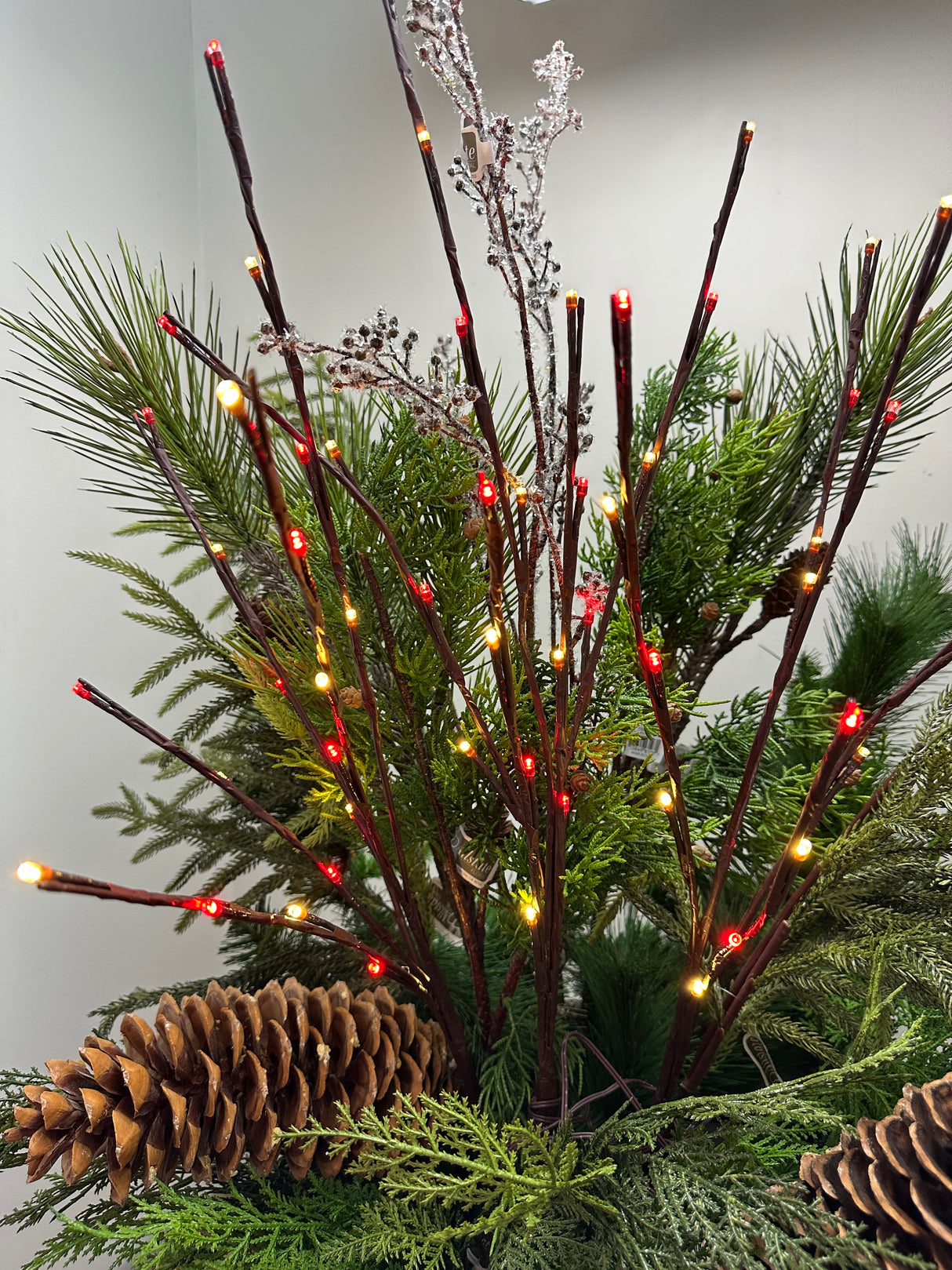 Outdoor Red & White Lighted Branch Set - Plug In