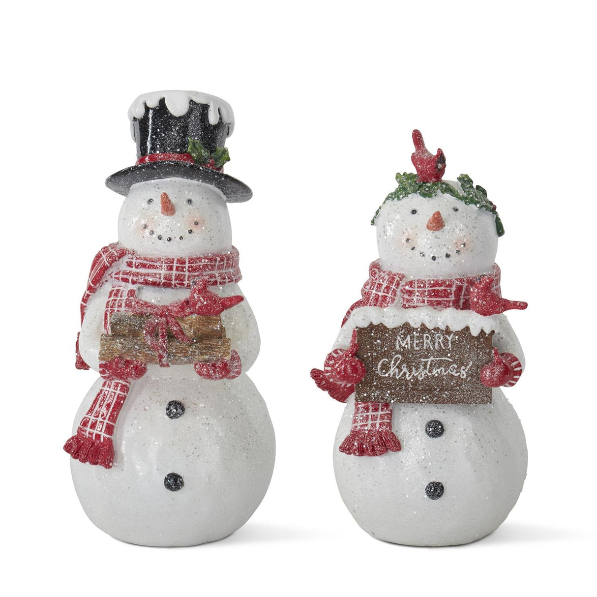 Glittered White Resin Snowman - 2 Styles