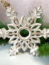Carved Wood Snowflake Ornament s