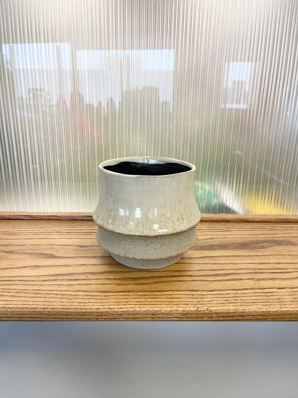 Tall Many Layers Tan Stoneware Planter