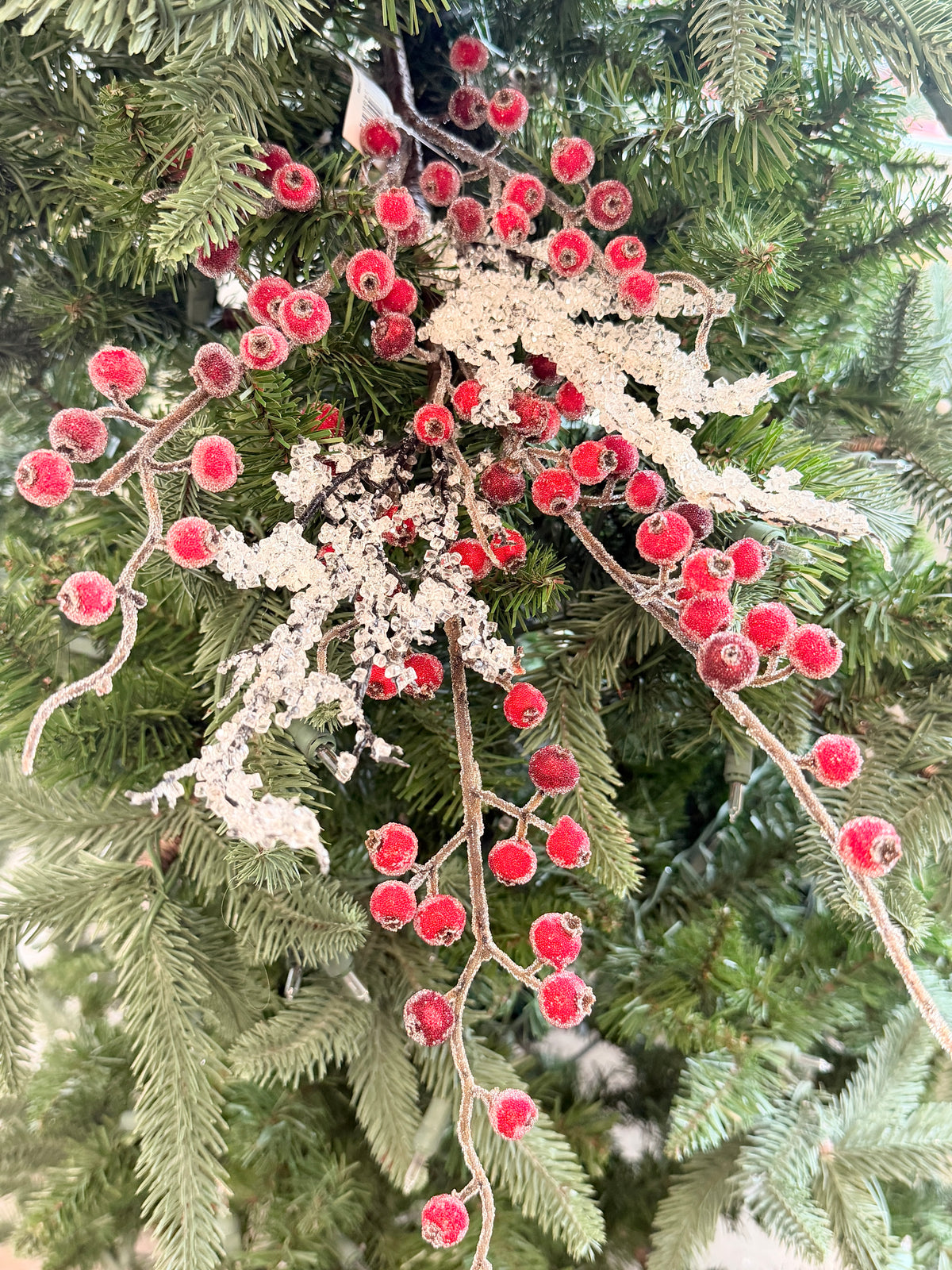 Red Natural Iced Berry Branch Spray