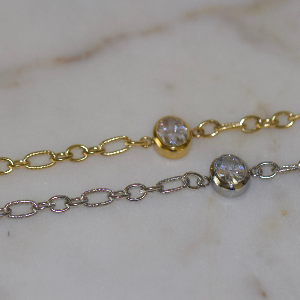 Silver Maren Crystal Link Bracelet Water Resistant Non Tarnish