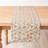 Close-up of block print dandelion table runner detail from Magnolias Home Decor