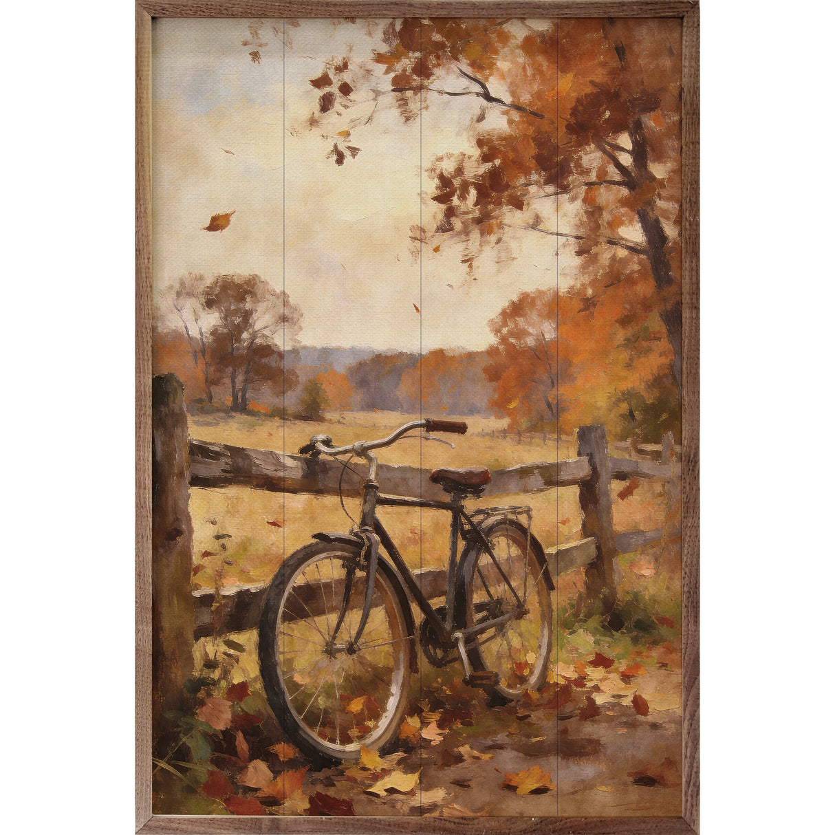 Autumn Bicycle With Country Fence Wood Art
