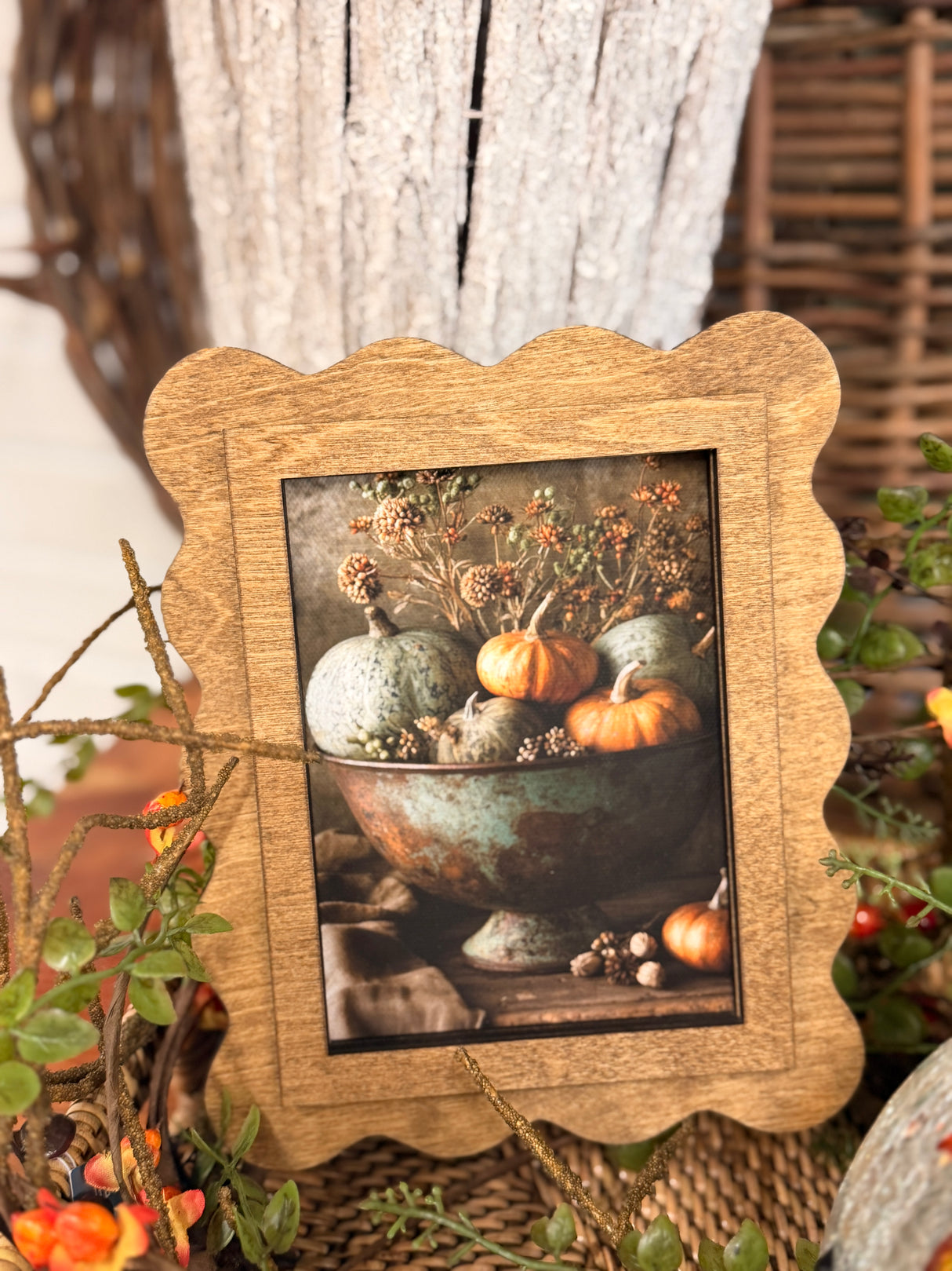 Scallop Pumpkins In Bowl Framed Canvas Art