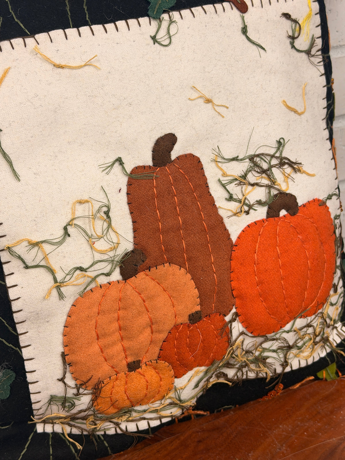 Handmade Pumpkin & Leaves Pillow