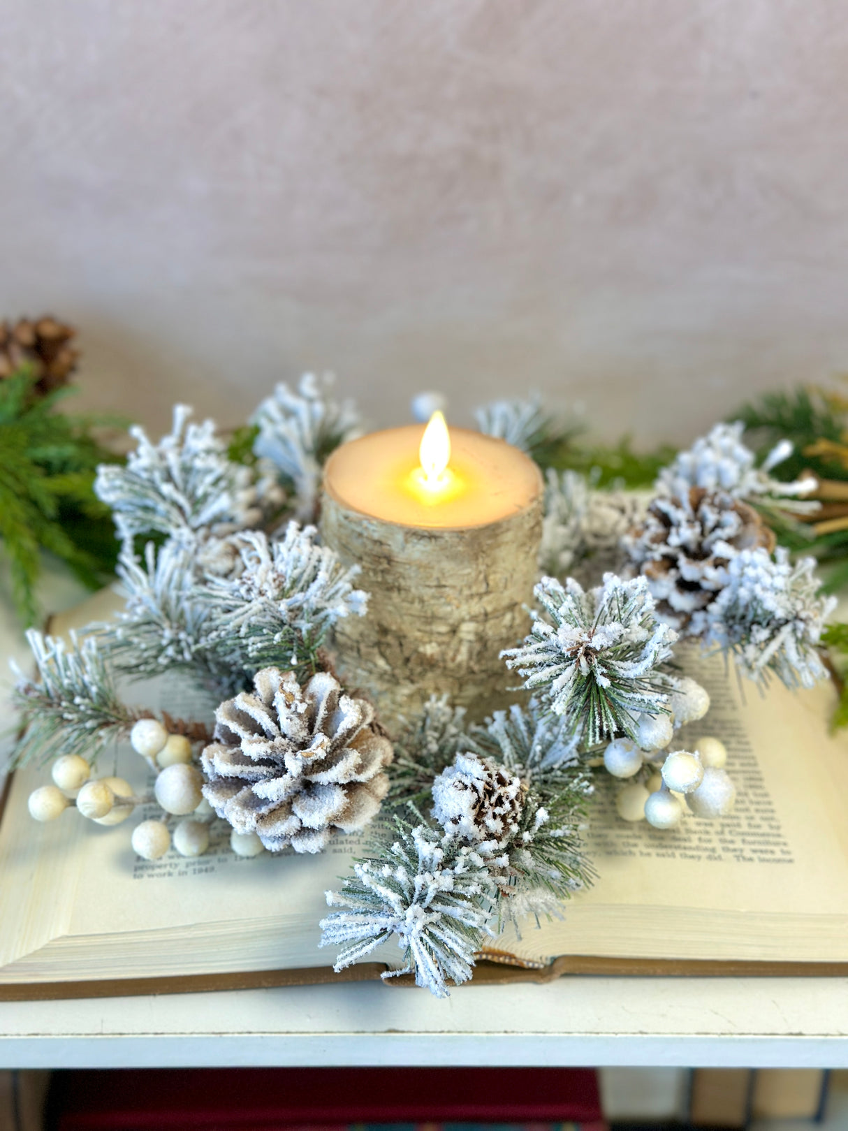 11.5" Winter Fest Pine Candle Ring