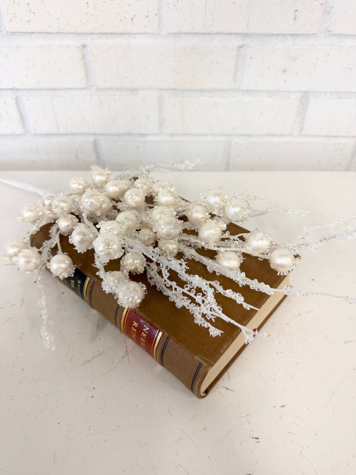 White Iced Berry Twig Spray