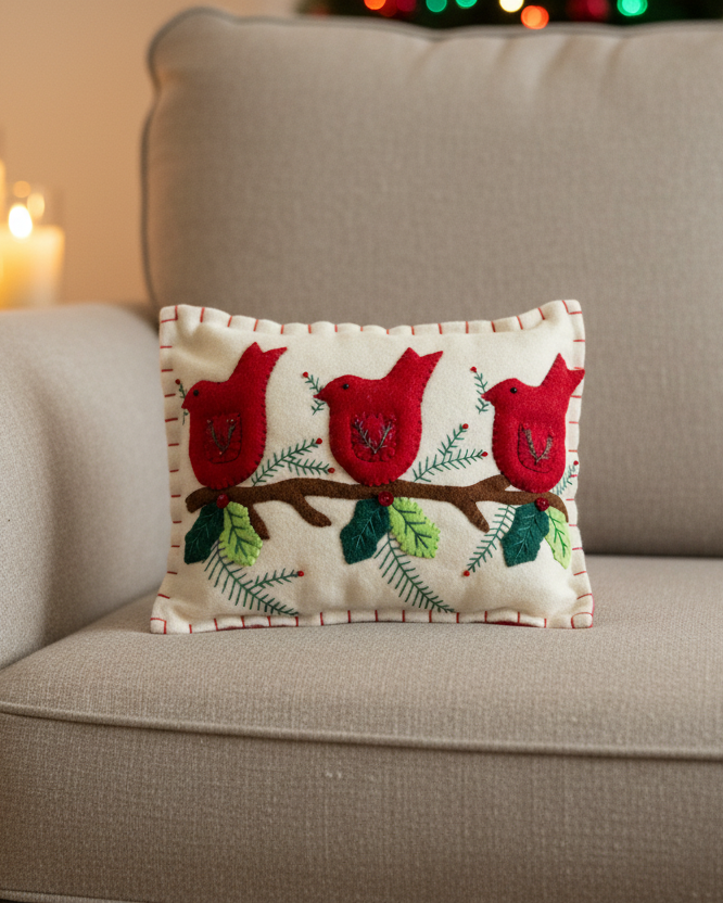 Handmade Three Birds Pillow