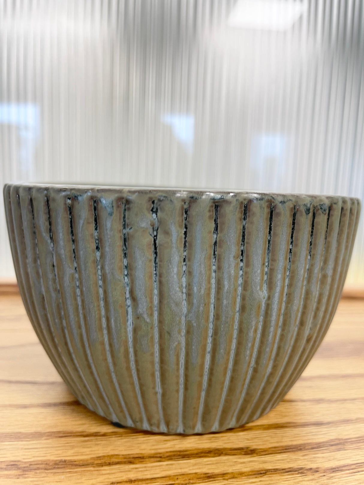 Blue Hue Ribbed Stoneware Planter