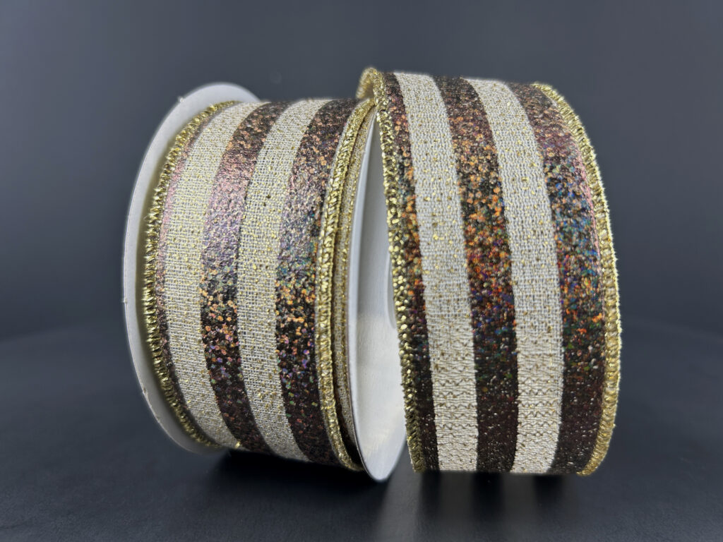 1.5" Chocolate Metallic Stripe Ribbon Bolt