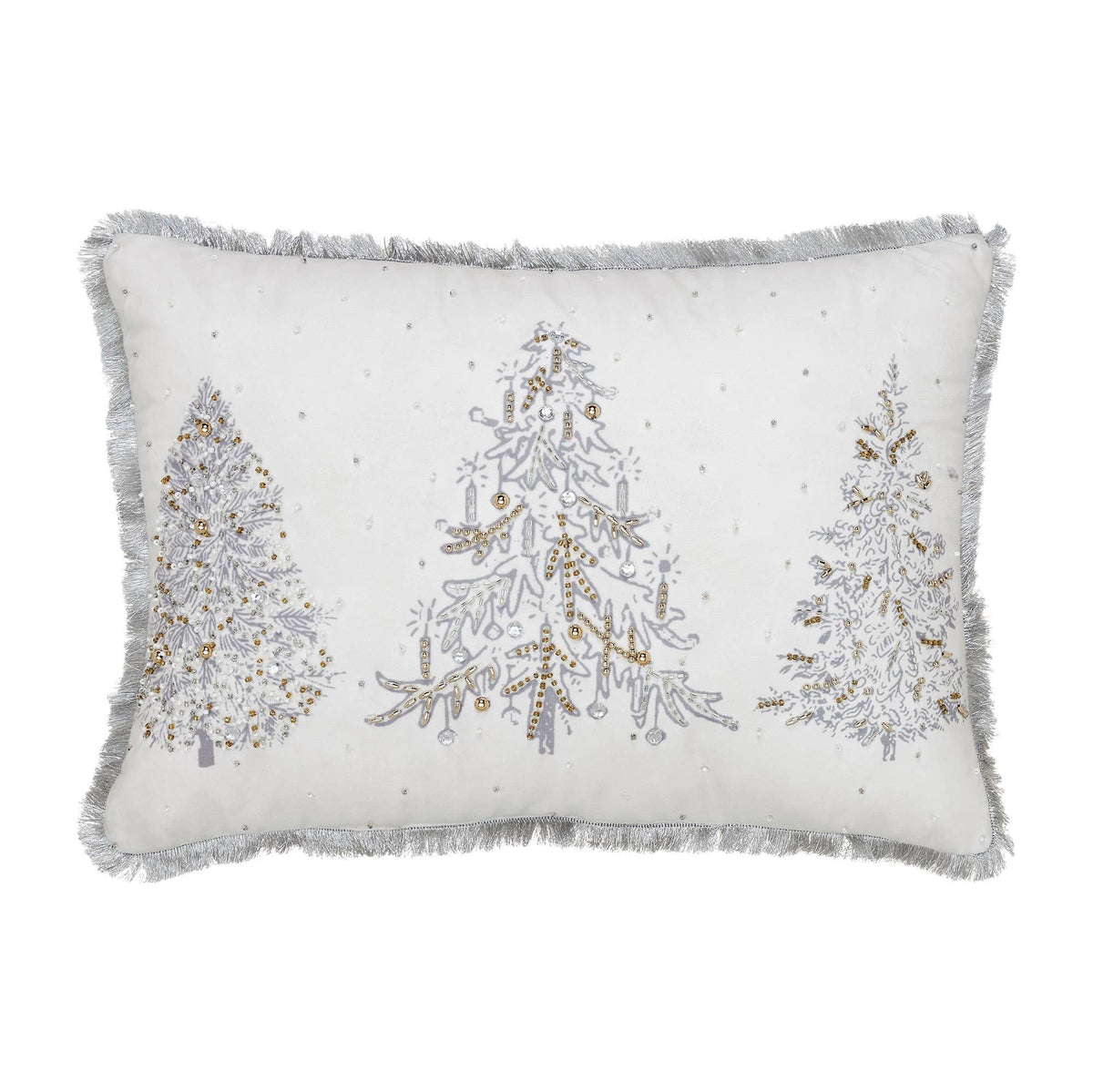 Christmas Tree Embroidered Beaded Pillow