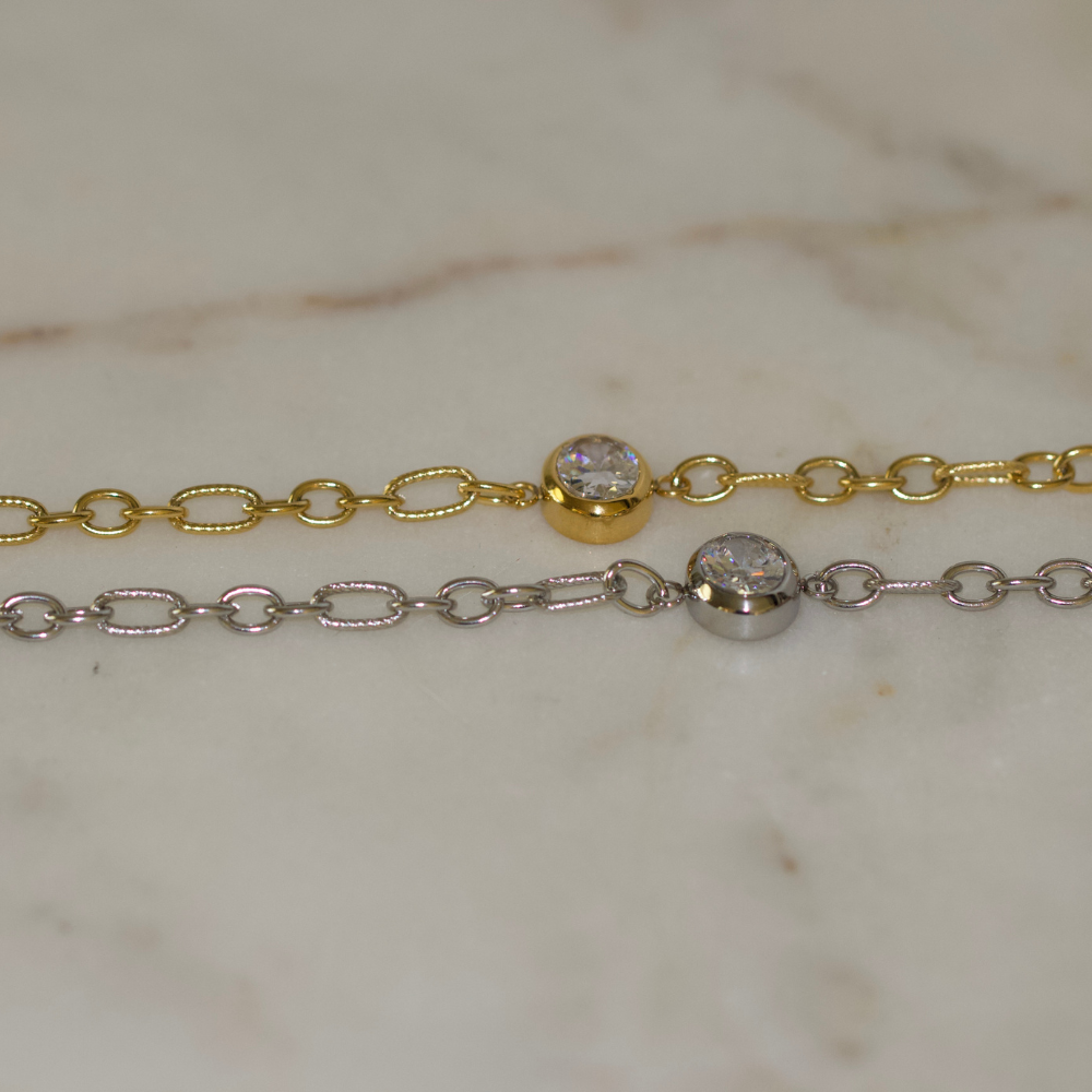 Gold Maren Crystal Link Bracelet Water Resistant Non Tarnish