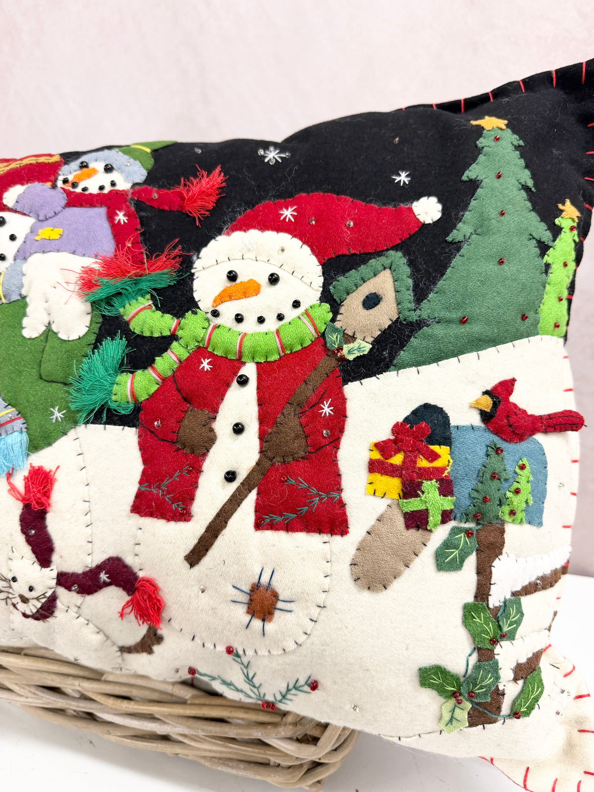 Handmade Black Snowman Pillow