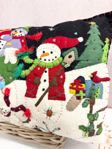 Handmade Black Snowman Pillow