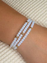 White with Gold Ball Stretchy Facet Mila-Mix Bracelet