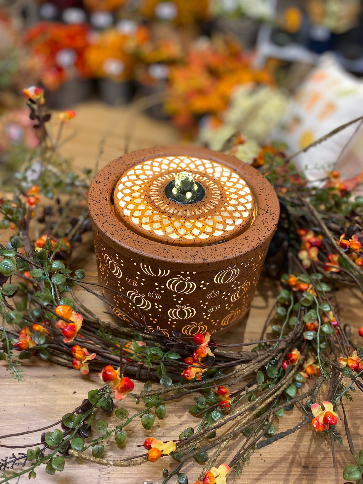 Small Orange Pumpkins Lighted Fountain