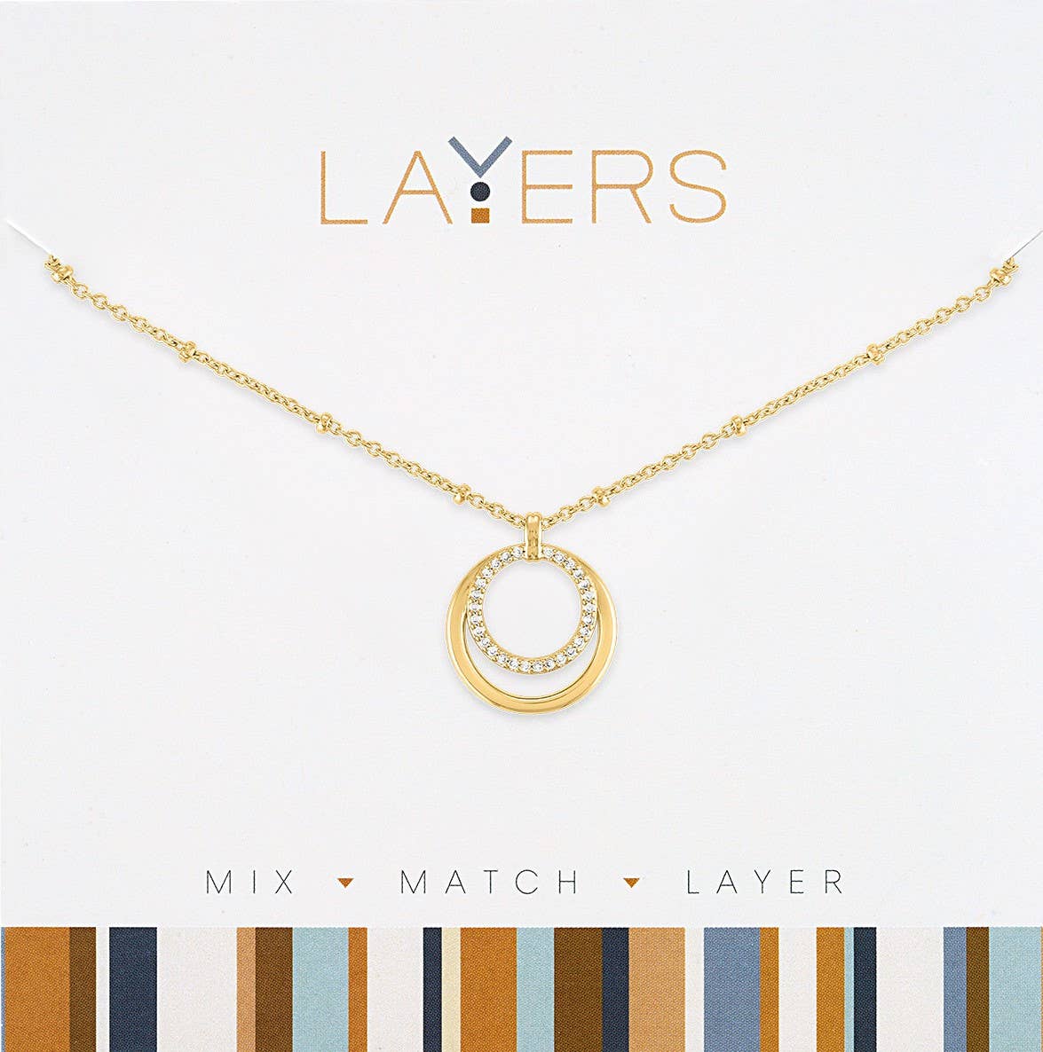 Gold Double Circule CZ Pendant Necklace