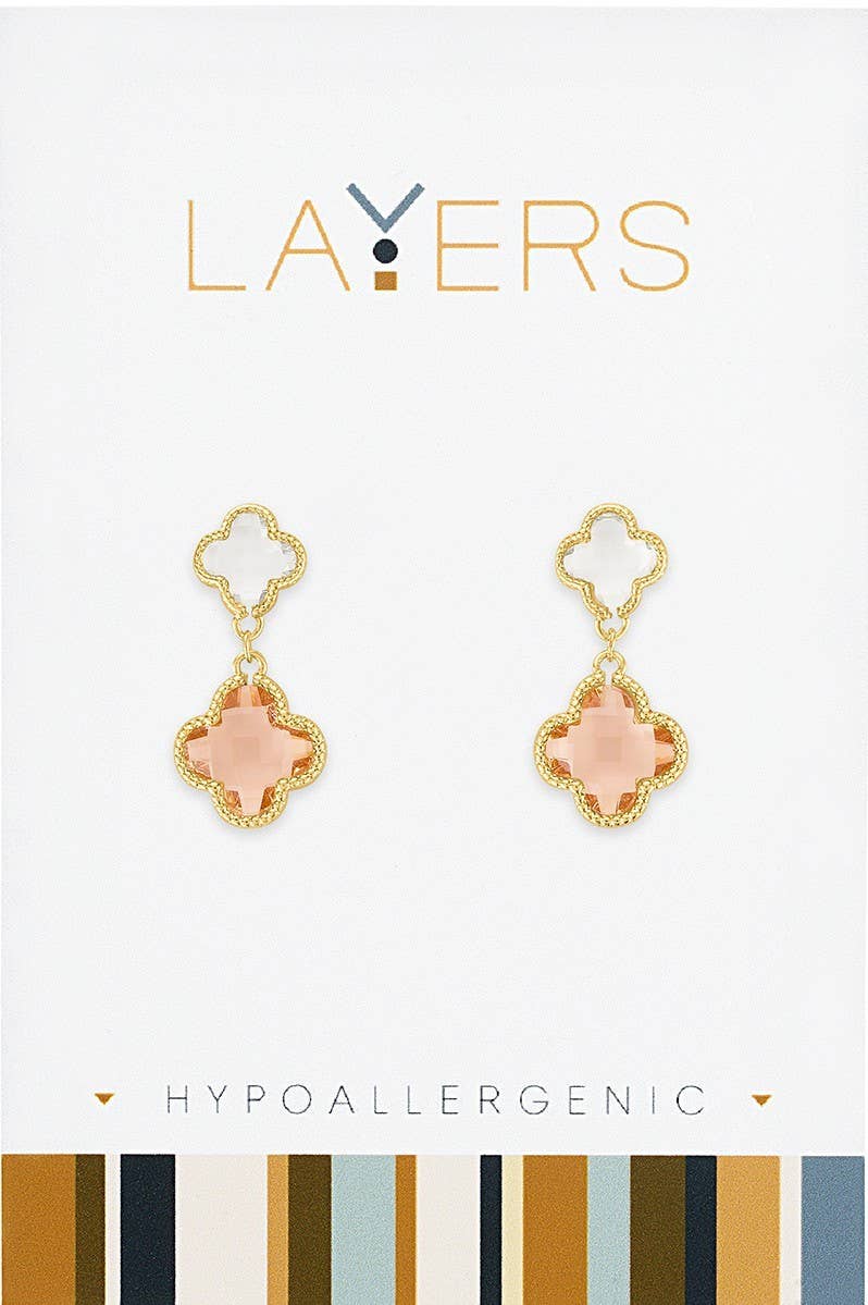 Gold Double Quatrafoil Drop Dangle Earrings