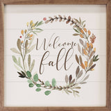 Welcome Fall Wreath White Wood Art