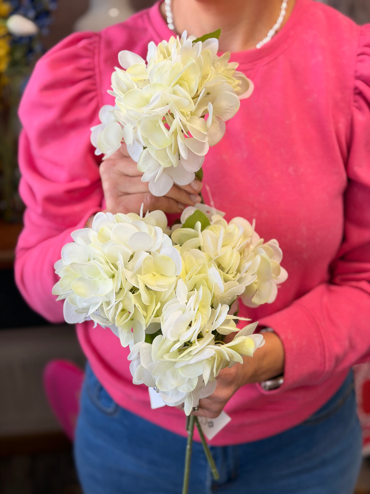 White Real Touch Hydrangea Pick