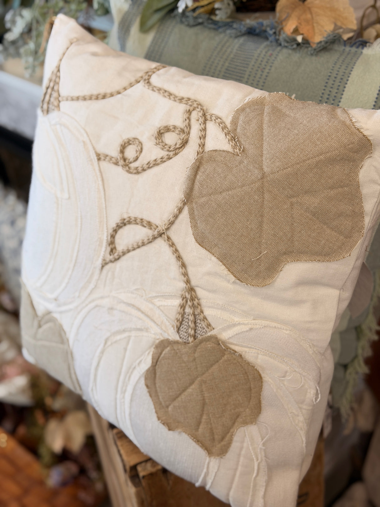 Square White Pumpkin Applique Pillow