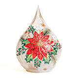 Poinsettia LED Glass Teardrop Luminary