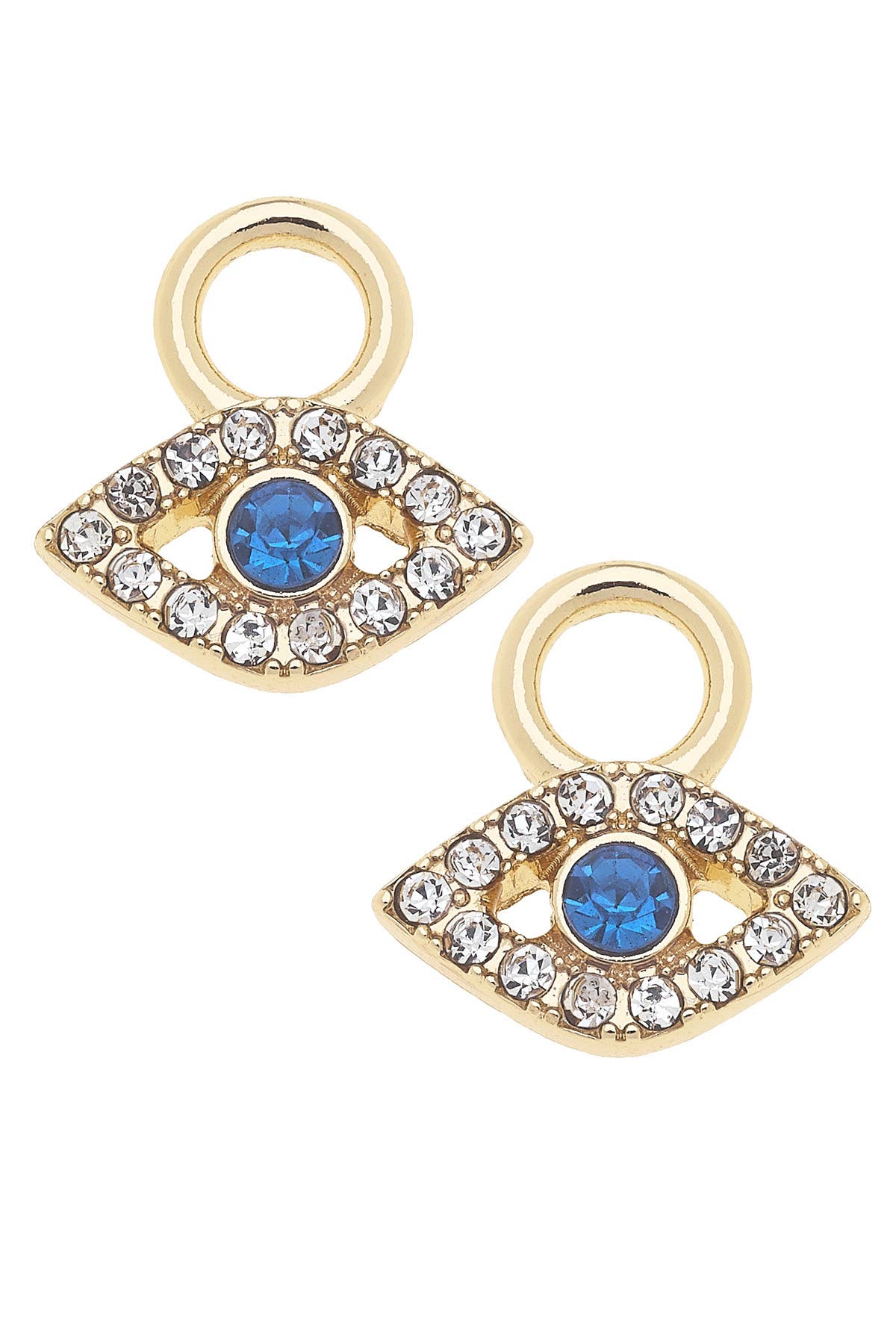 Shiny Gold Pave Evil Eye Huggie Charm