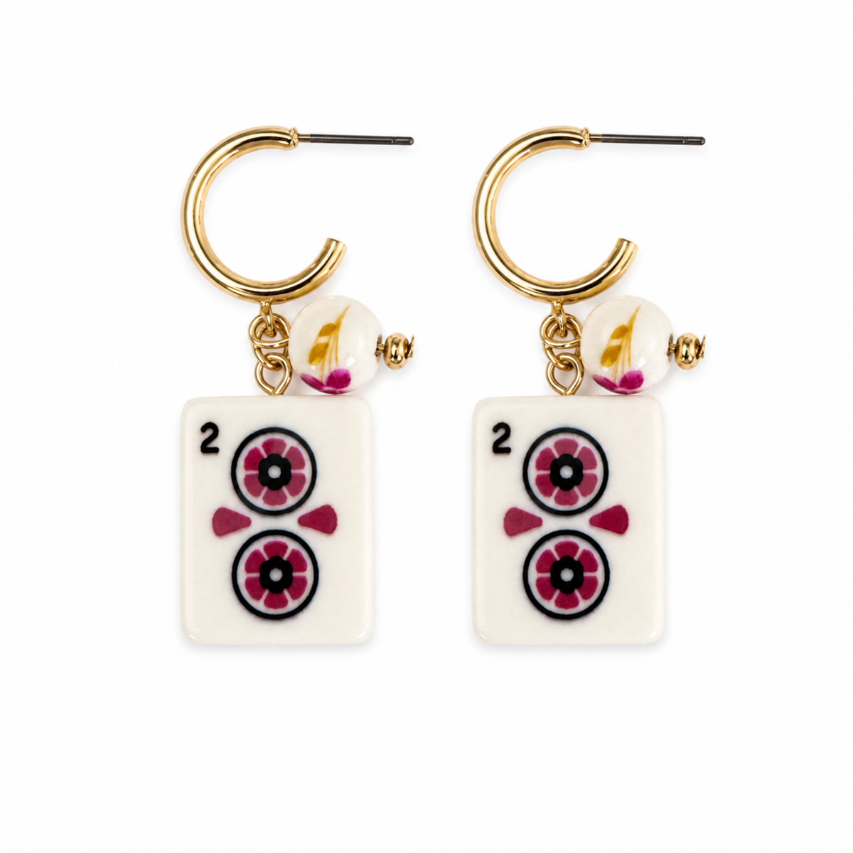 Jade Bamboo Mahjong Tile Charm Hoop Earrings