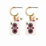 Jade Bamboo Mahjong Tile Charm Hoop Earrings