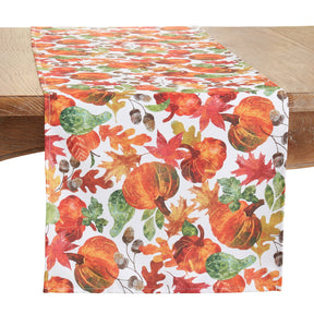 Polyester multicolor pumpkin foliage fall table runner 16 x 70 inch for traditional transitional home decor from Magnolias Home Decor
