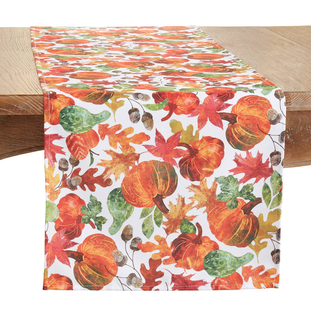 Polyester multicolor pumpkin foliage fall table runner 16 x 70 inch for traditional transitional home decor from Magnolias Home Decor