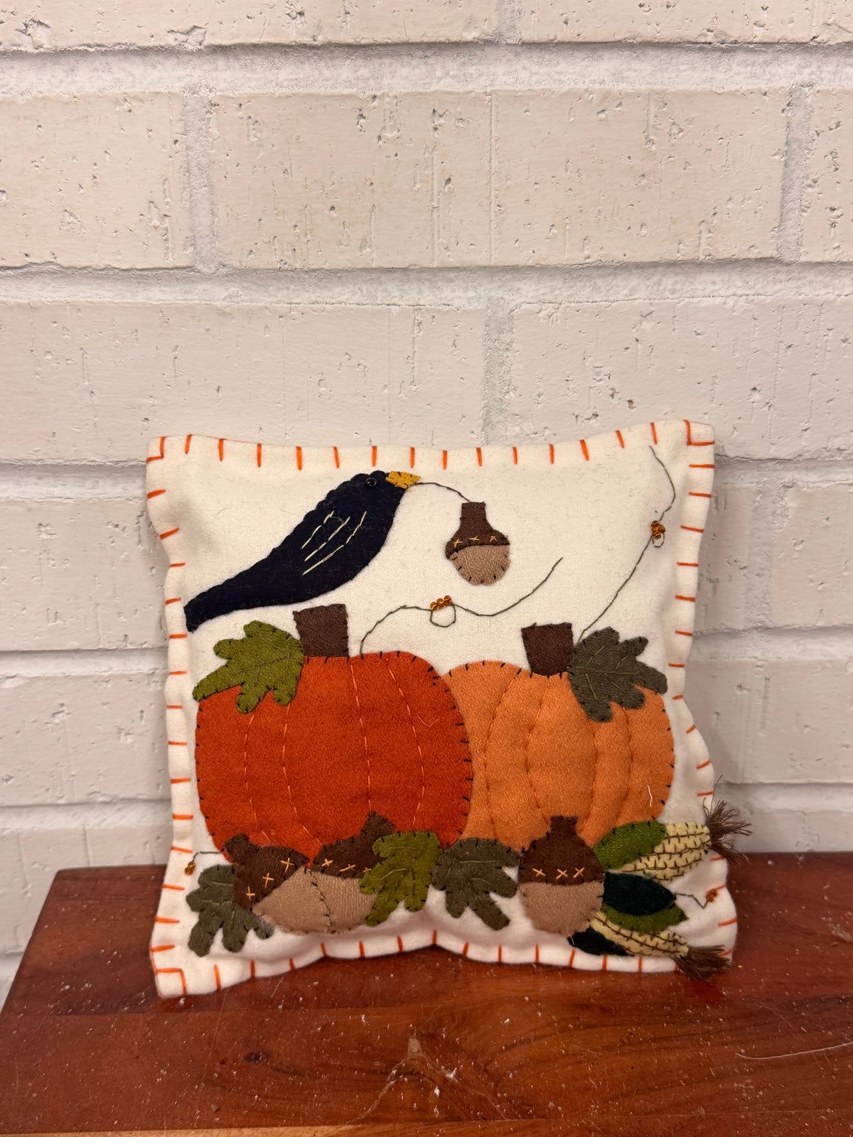 Handmade Pumpkin & Bird Pillow