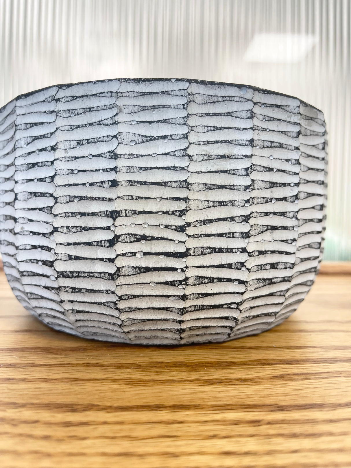 Short Carved Cement Black Pot