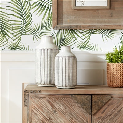 Cream Stripe Terracotta Vase