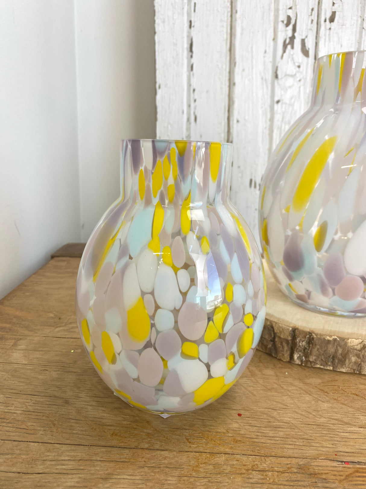 7" Yellow Blue Multi Glass Vase
