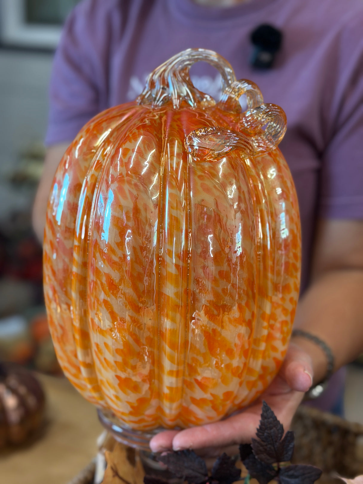 Harvest Hollow Large Glass Pumpkin