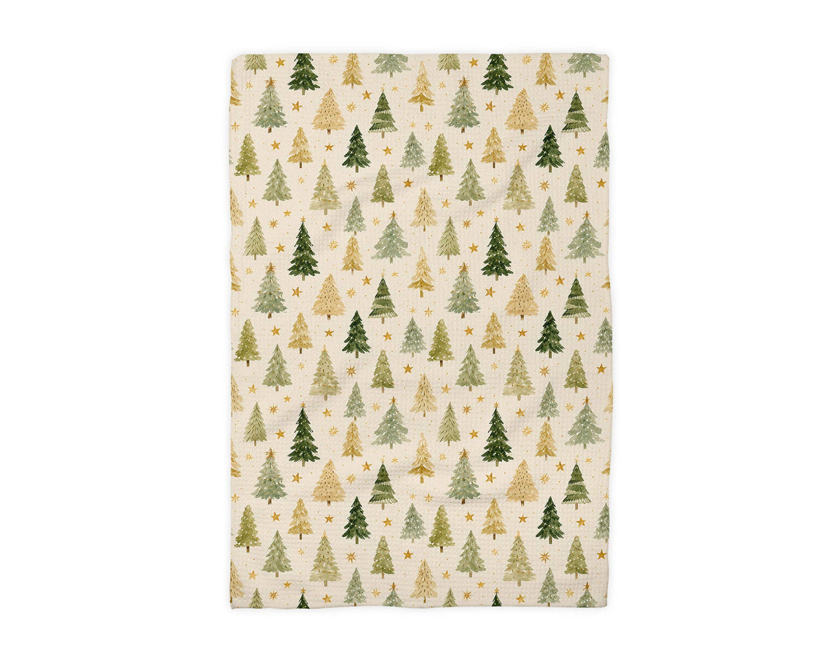 Christmas Tree Greens Waffle Tea Towel