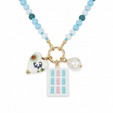 Sunset Dragon Mahjong Tile Charm Beaded Necklace