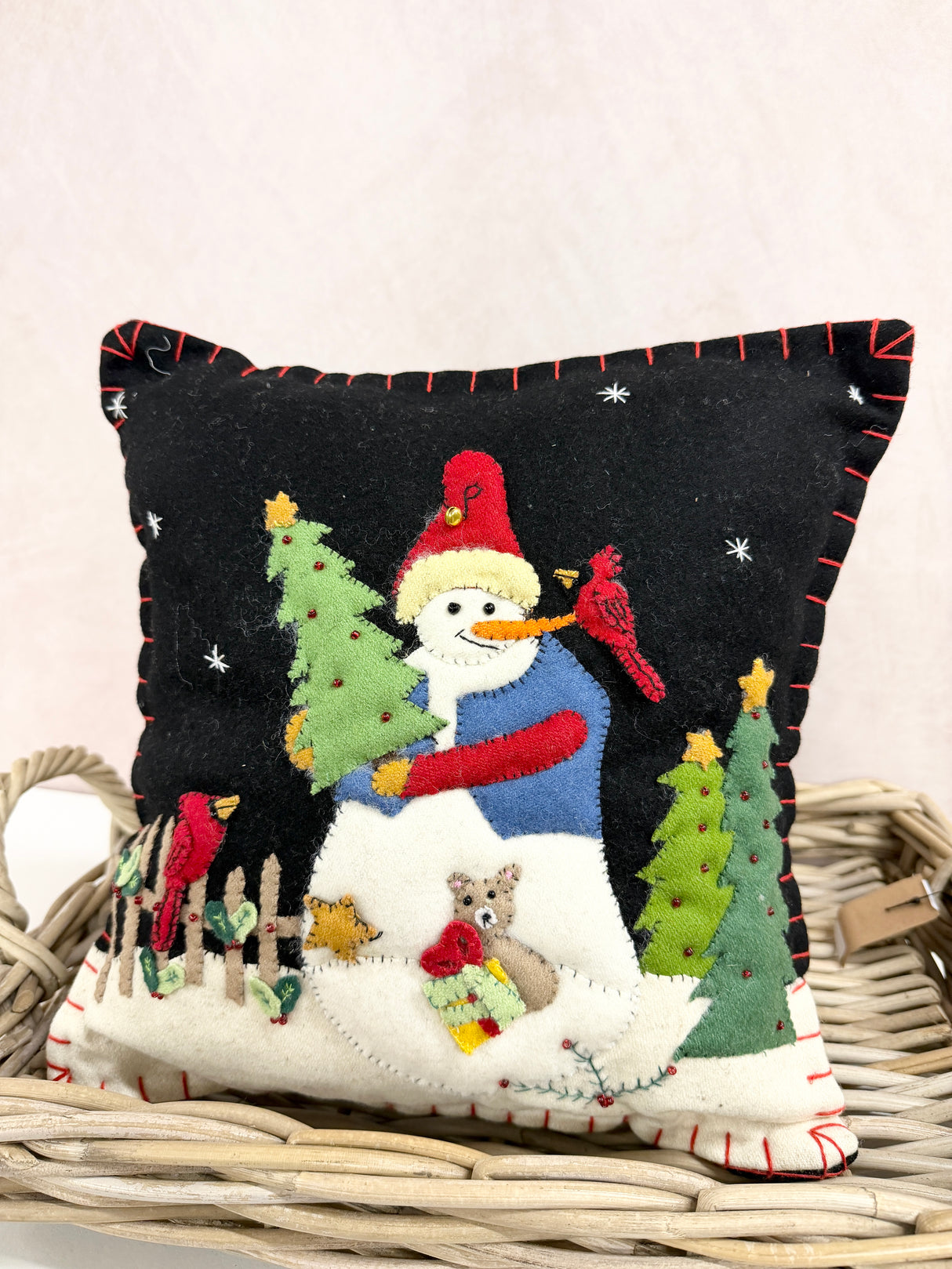 Handmade Black Candy Cane Snowman Pillow